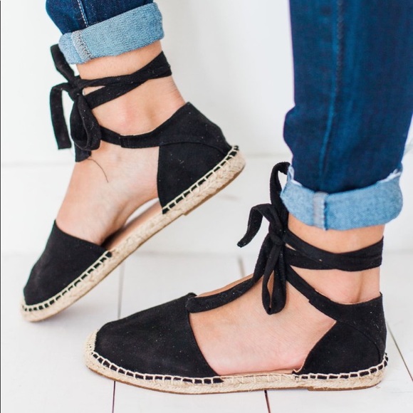 espadrilles black flats wrap up sandals - Picture 3 of 5